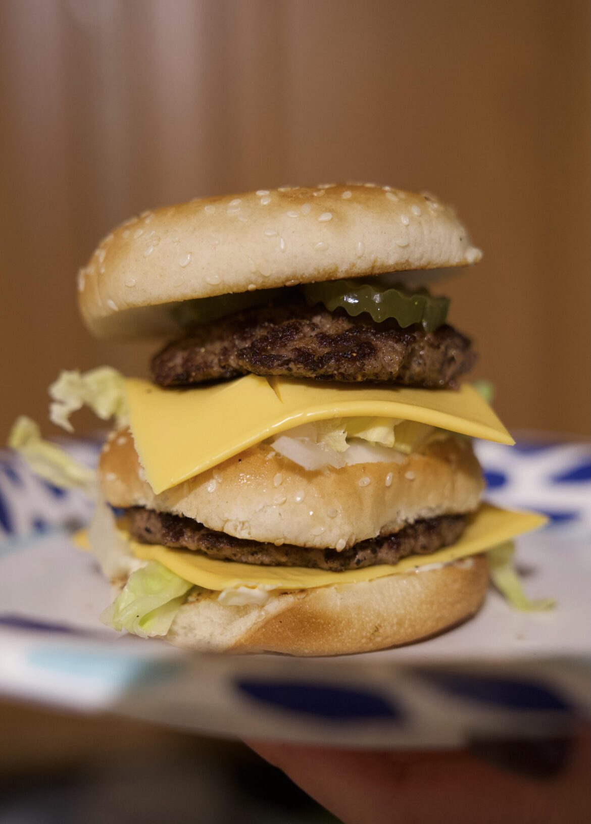Sloppy “Big Mac” at home (w/ an extra slice of cheese)