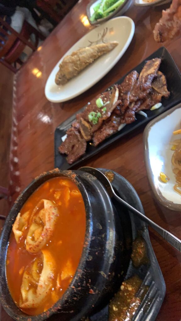 Extra spicy soondubu jjigae and bbq ribs for lunch today