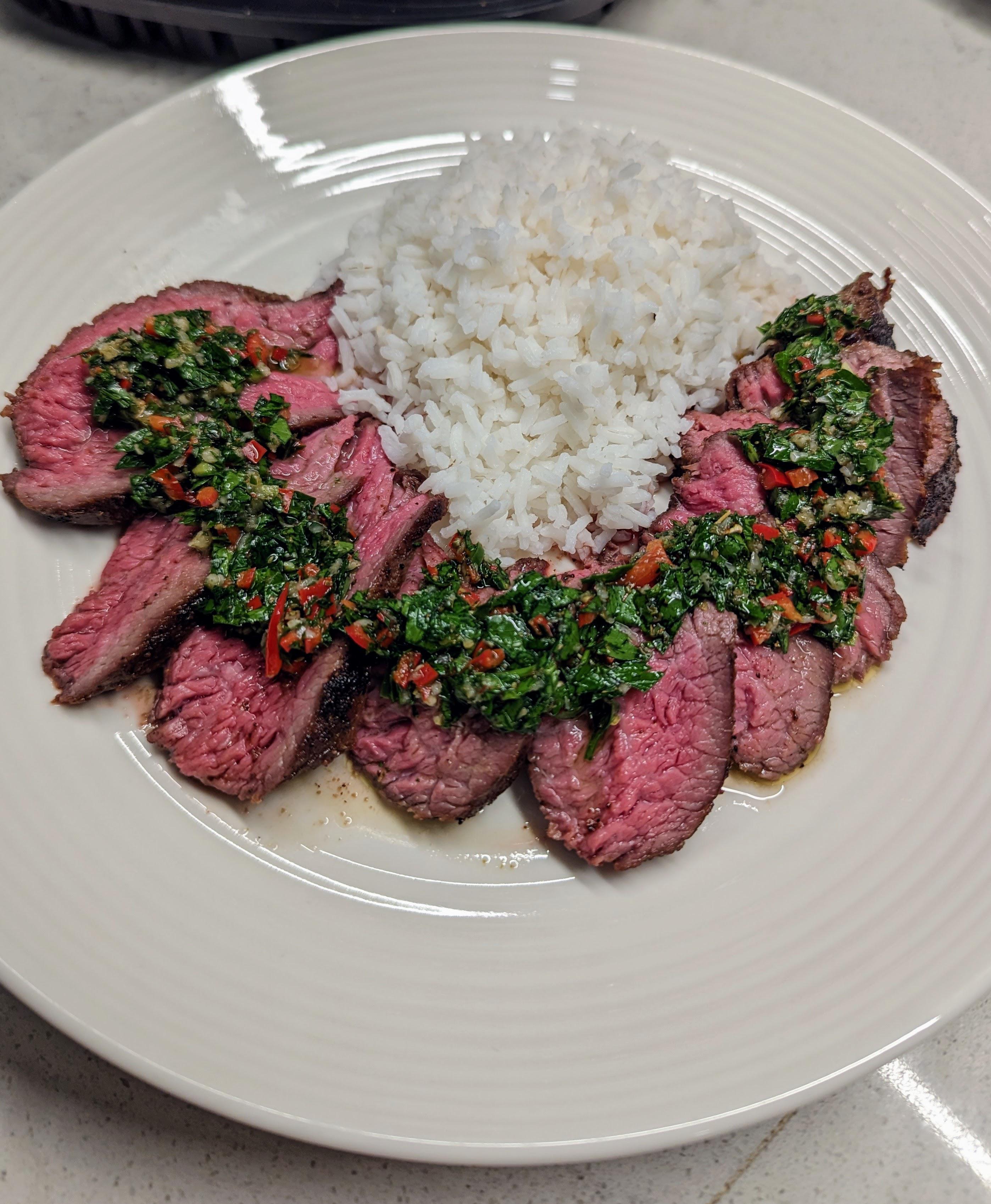 [Homemade] Sous Vide Tri Tip, Chimichurri, & White Rice Dining and