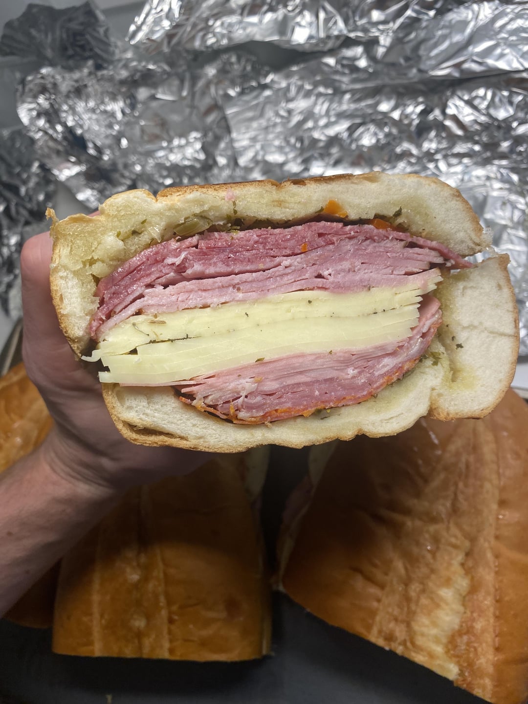 [Step by step] Muffuletta inspired sub salami, ham, provolone