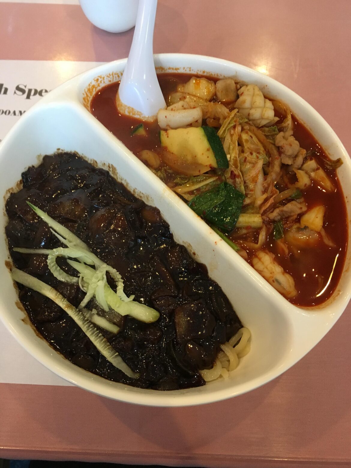 Best of both worlds: half jjajangmyeon, half jjambbong