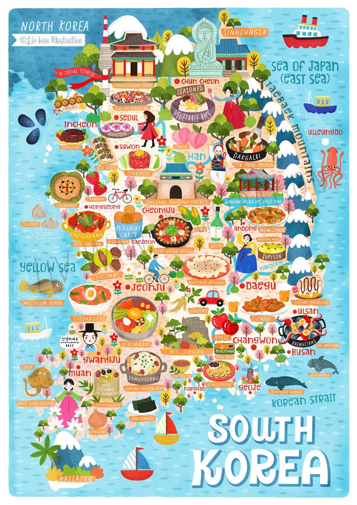 South Korea Food Map Illustration
