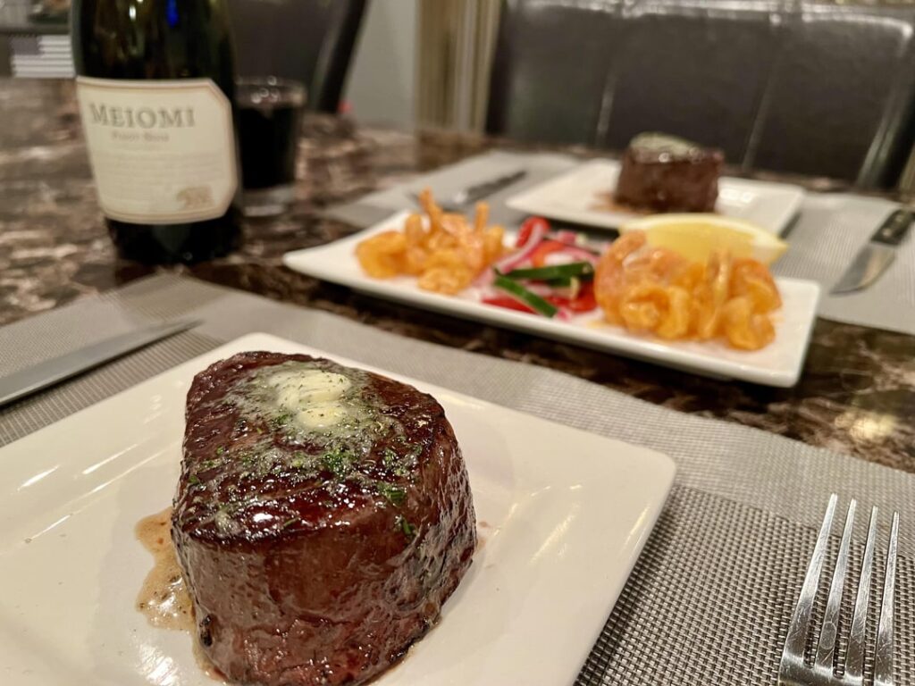 My attempt at Ruth’s Chris fillet and shrimp at home