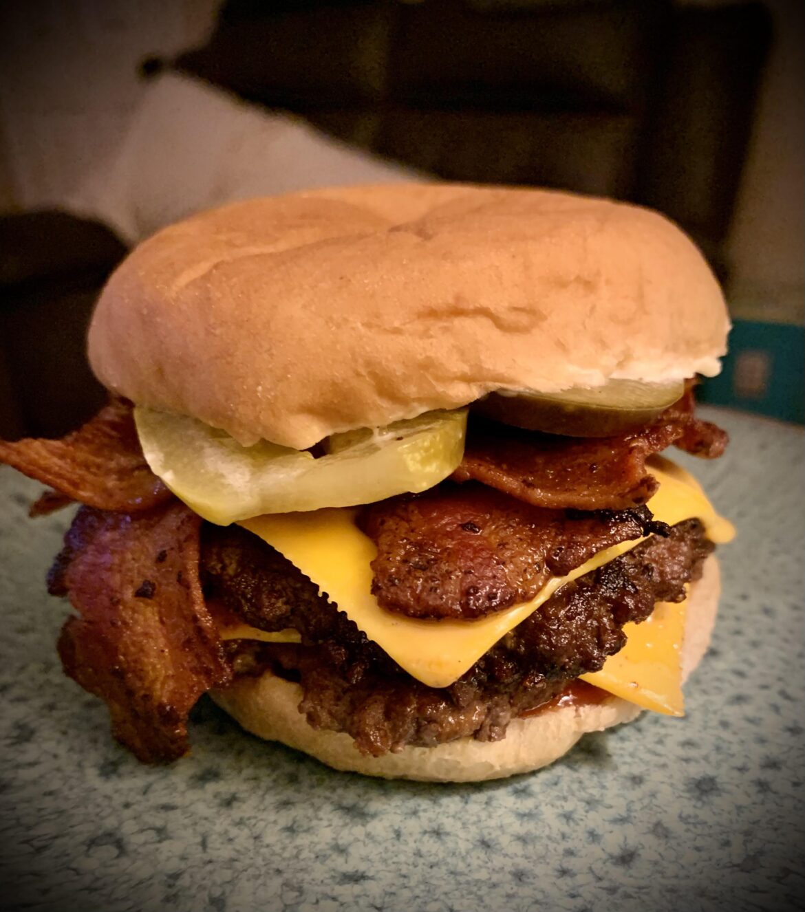 Double bacon cheese smash burgers.