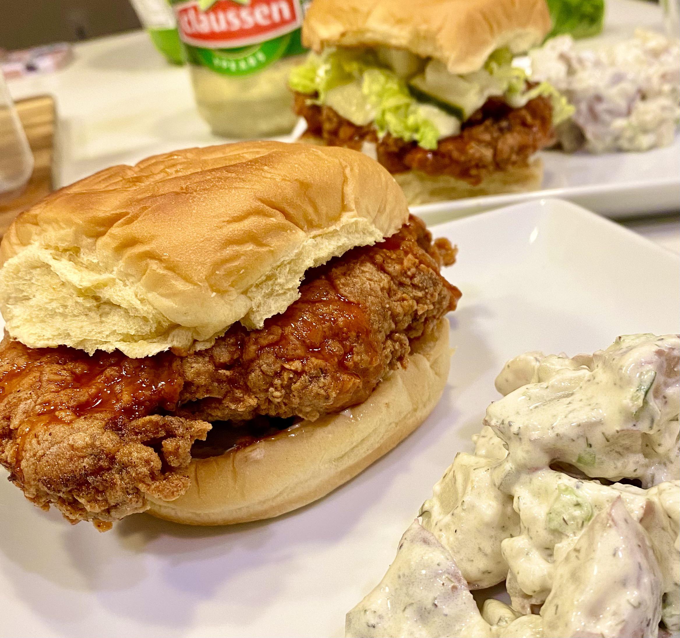 The worlds most crispy crunchy fried chicken thigh sandwich with