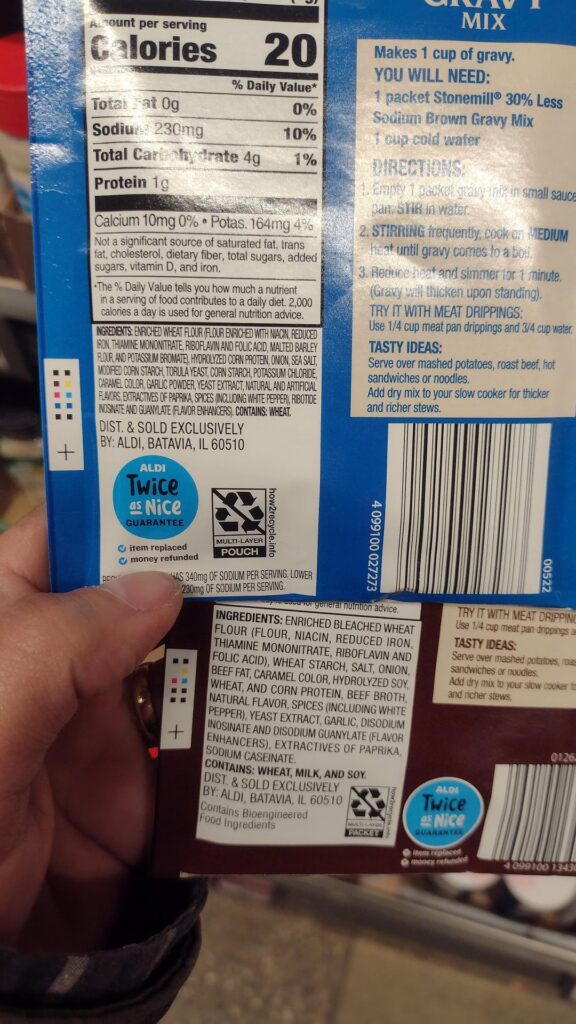 Am I missing something? It seems like the less sodium brown gravy from Aldi is vegetarian, even though the regular brown gravy is not!
