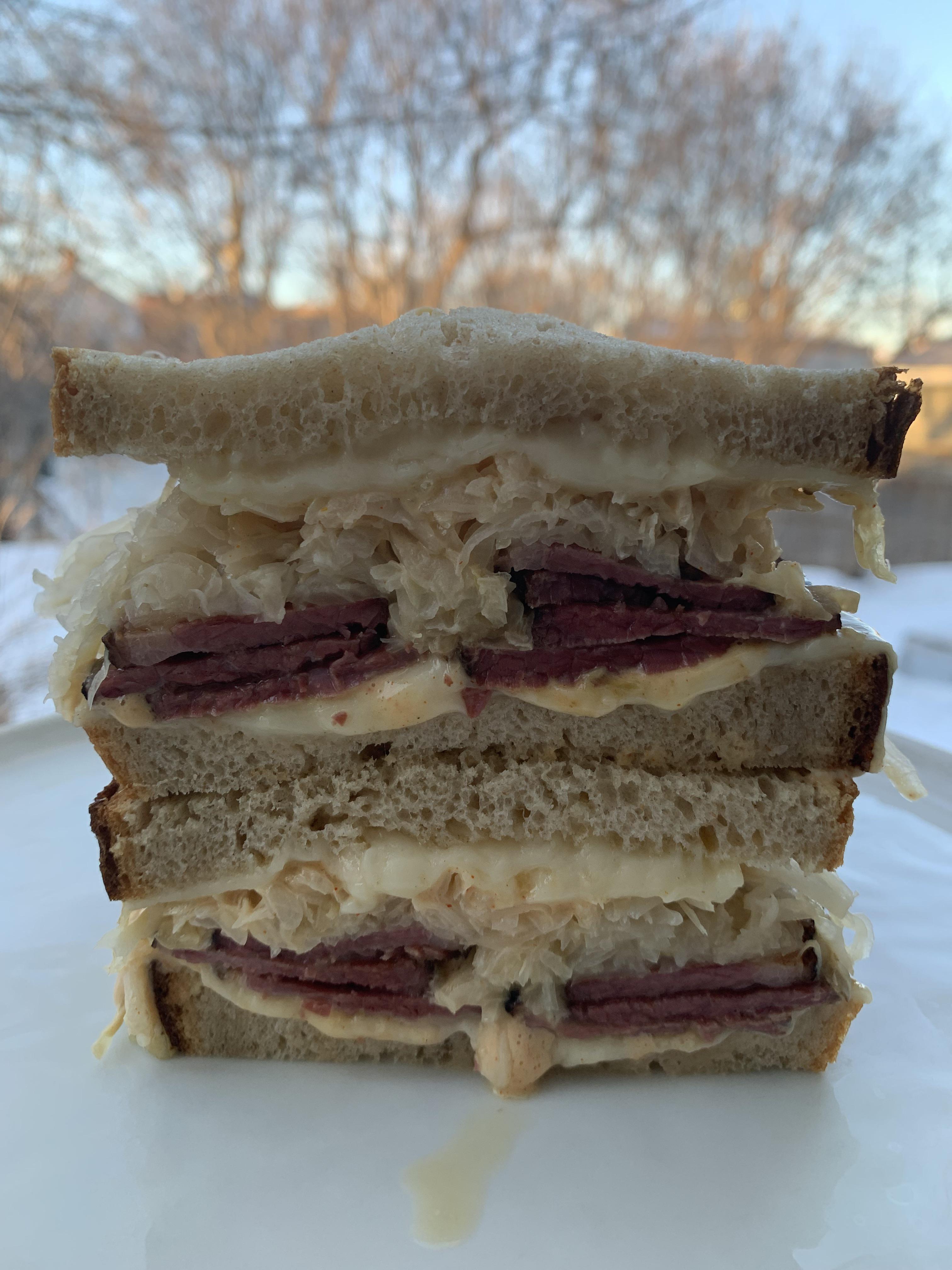 Reuben! Homemade smoked meat, homemade sauerkraut, 1000 island dressing