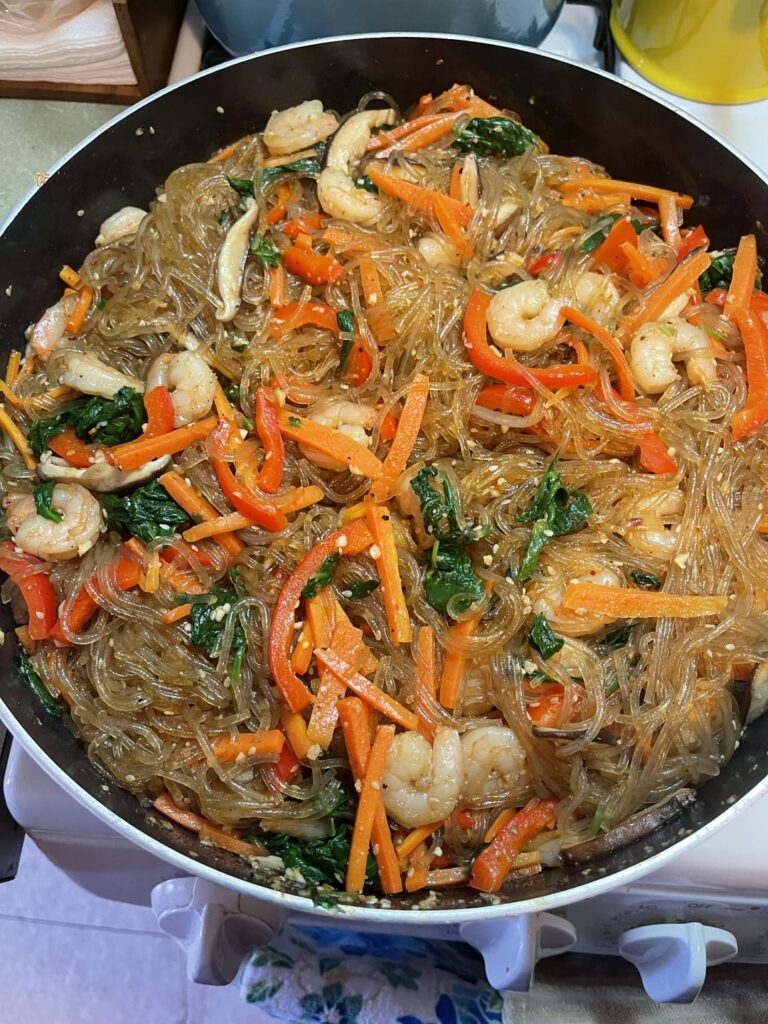 Japchae with shrimp
