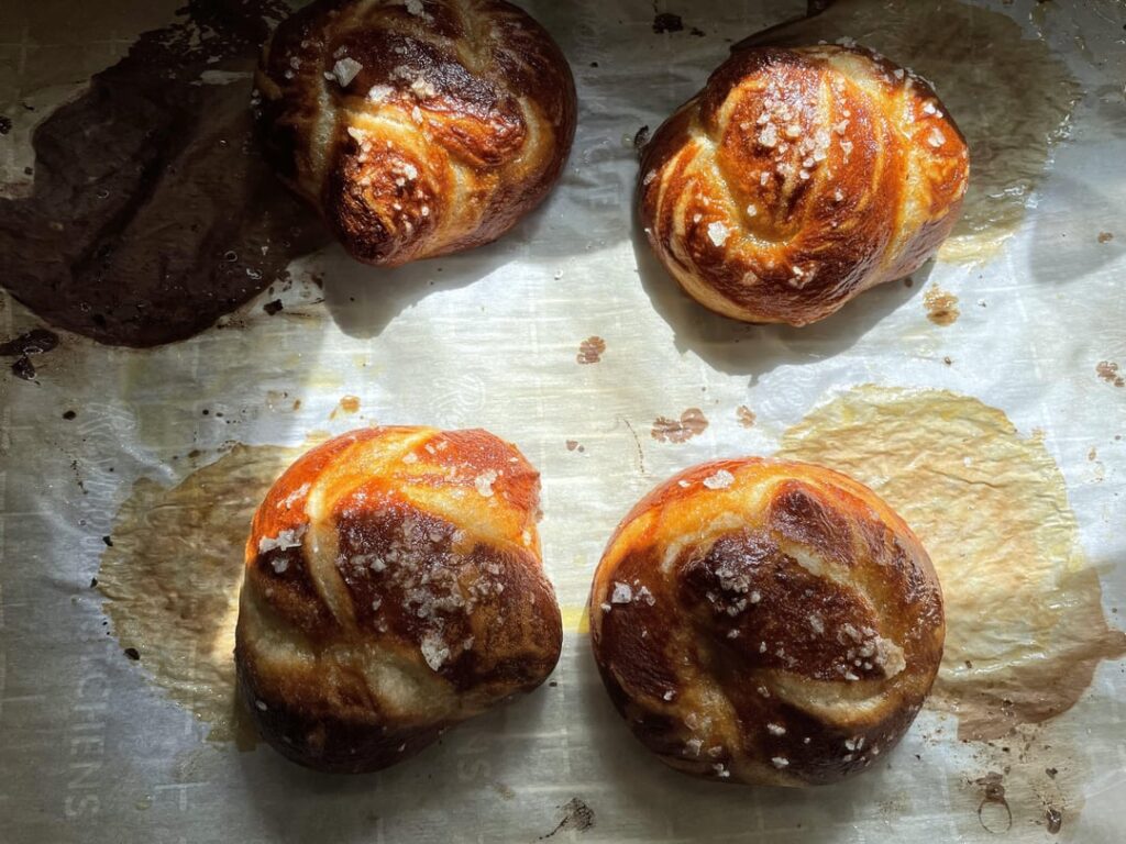 My first attempt at pretzels, turned into Pretzel Buns. That's ok, check out the swanky crystalline structure of my salt from Iceland!
