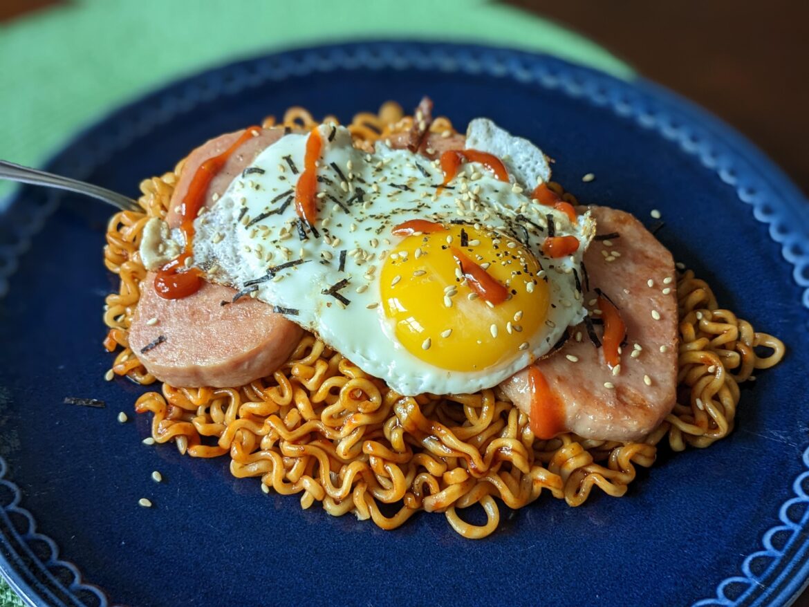 Spicy Buldak Noodles, Spam and One Fat Egg...oh, and Gochujang