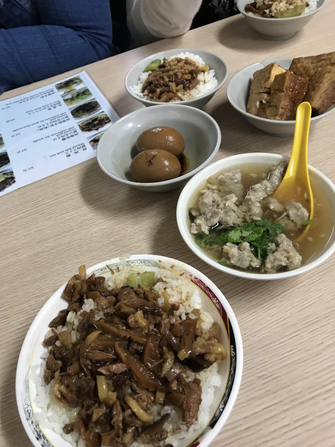 Lu Rou Fan (Braised Pork Rice), Pork Soup, Eggs, Tofu (not the stinky kind). Taipei, Taiwan