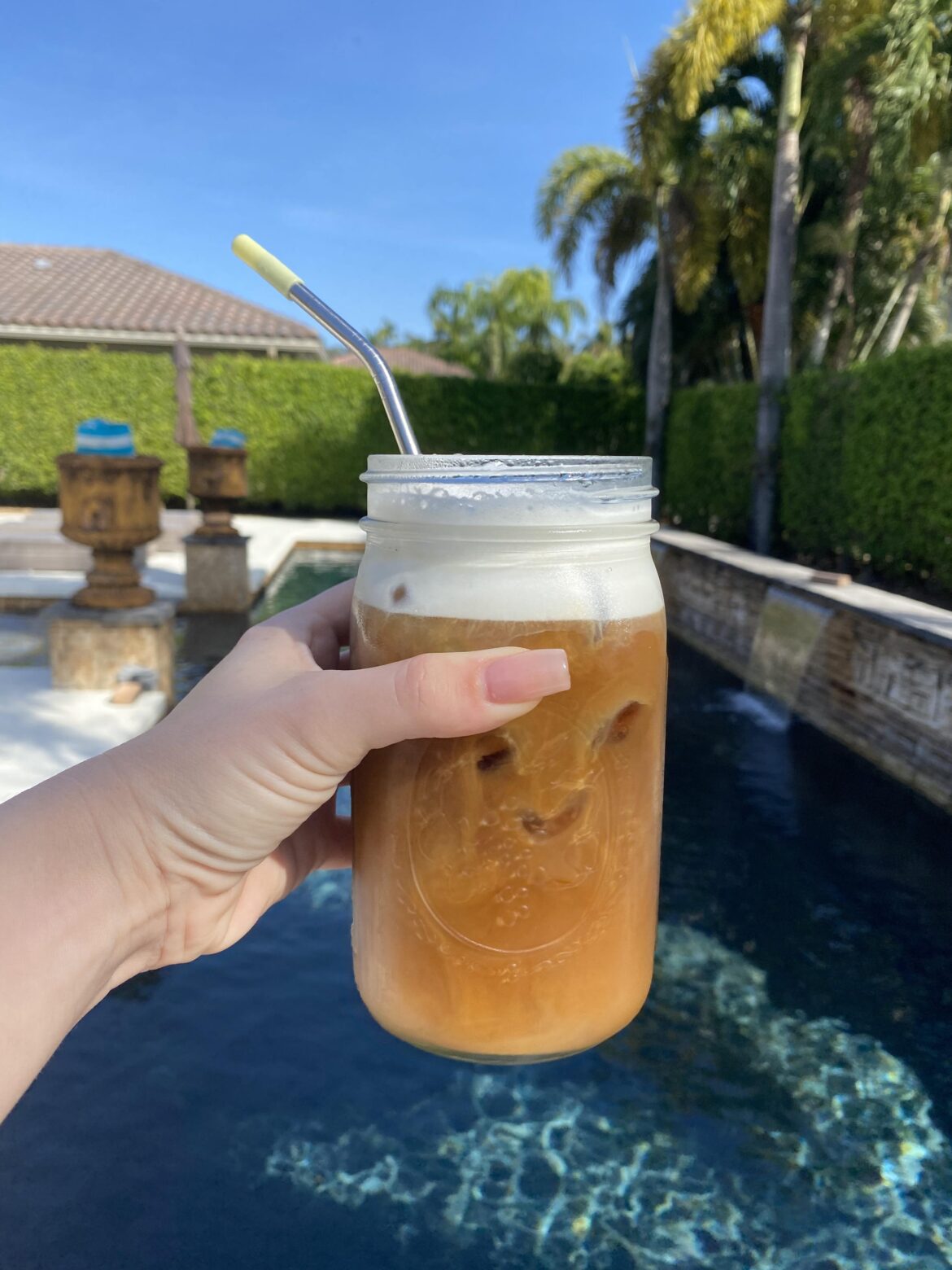 Homemade Drip Brewed Iced Coffee With Oat milk Cold Foam