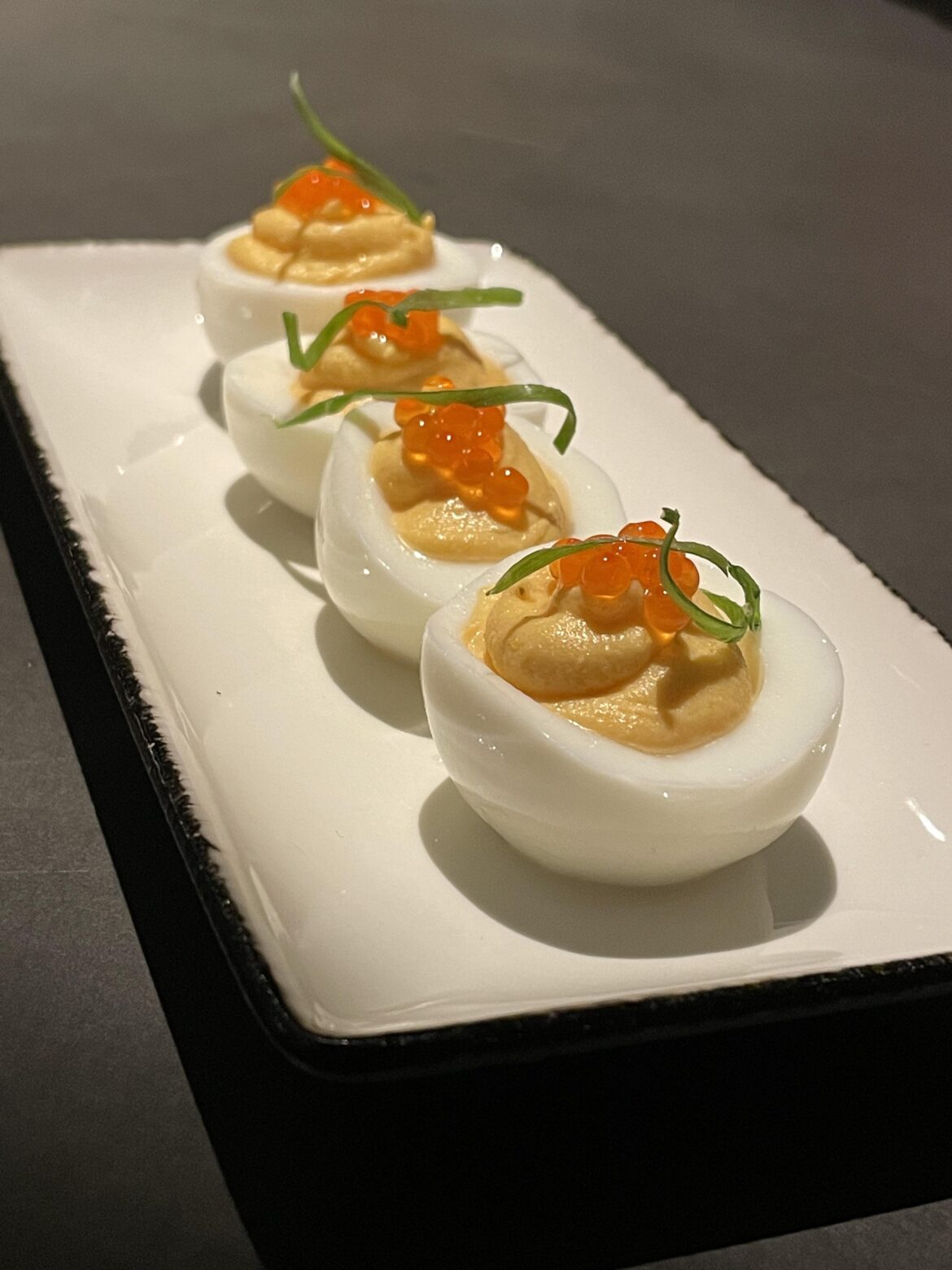 Deviled eggs with smoked trout roe at Diner Bar