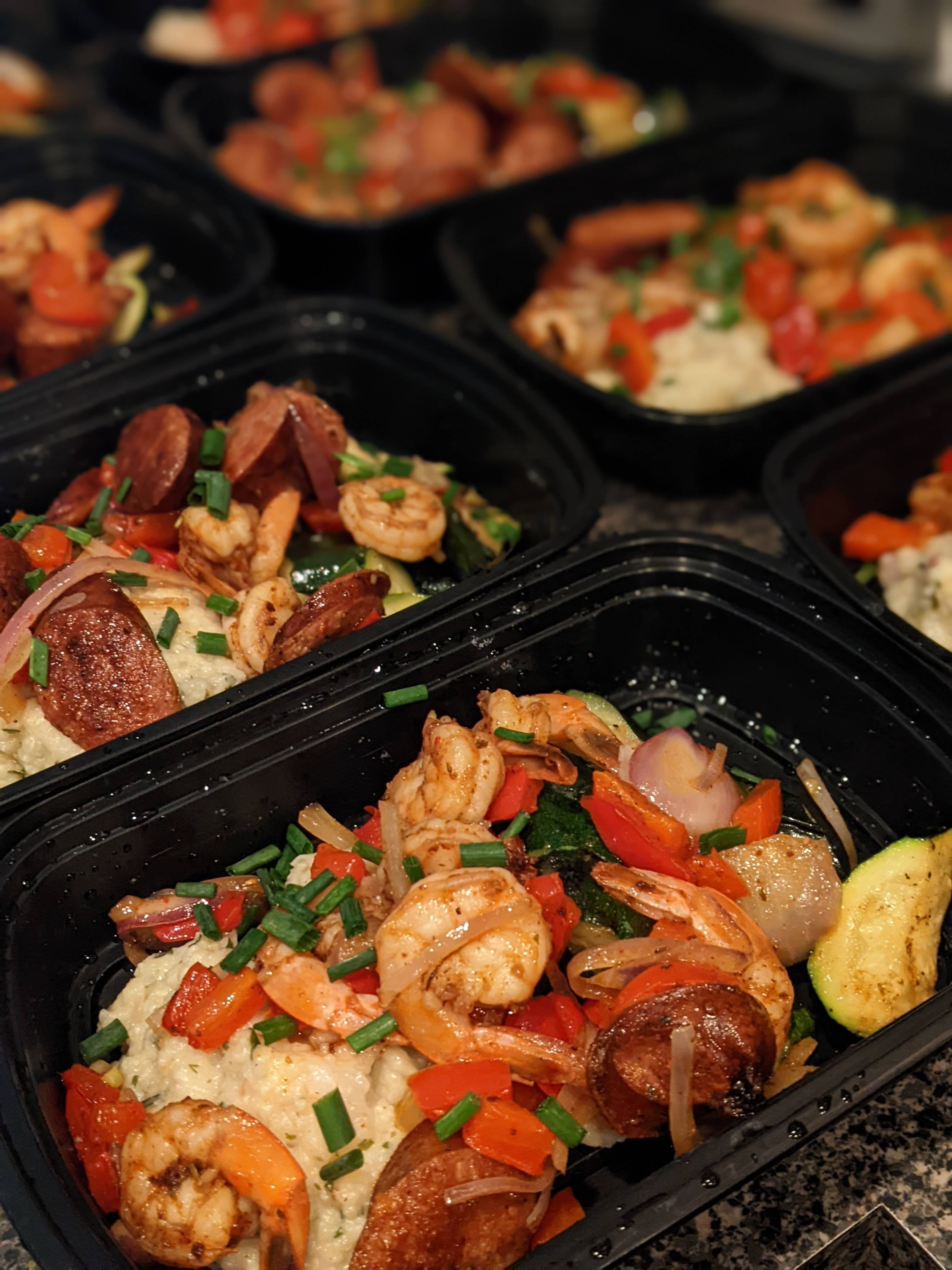 Shrimp and Grits with Grilled Zucchini Dining and Cooking