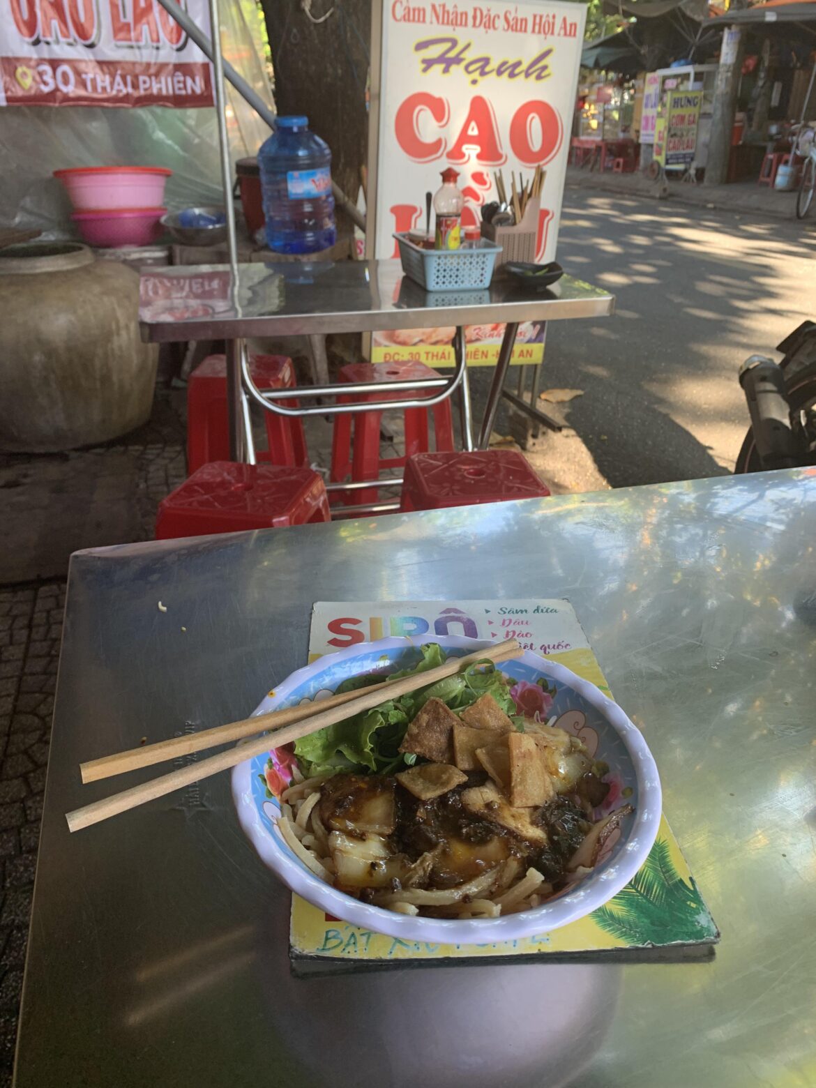 Cao Lầu, a noodle dish with caramelized pork. This is a specialty in Hoi An, Vietnam.