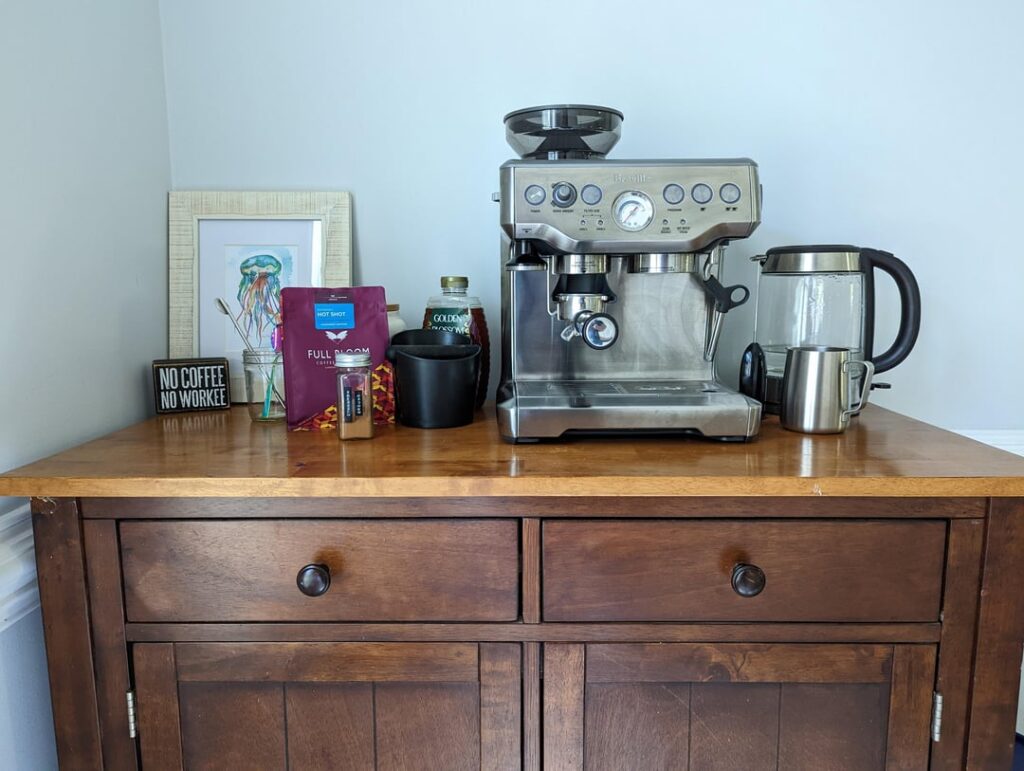 Glow up! Got a new coffee maker earlier this year, and finally found a good Coffee Station (got it off the weird desk in the kitchen). Now I just need to get a cabinet to move the mugs and it'll be complete!