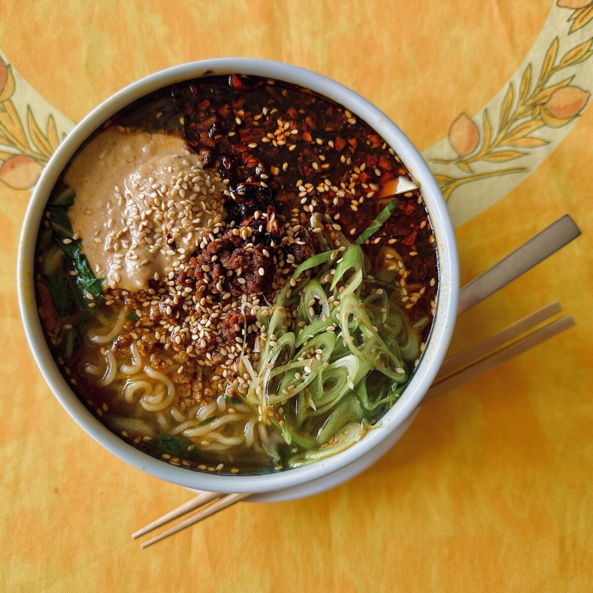 Vegan Tantanmen w/sesame seeds, peanut butter and chili oil