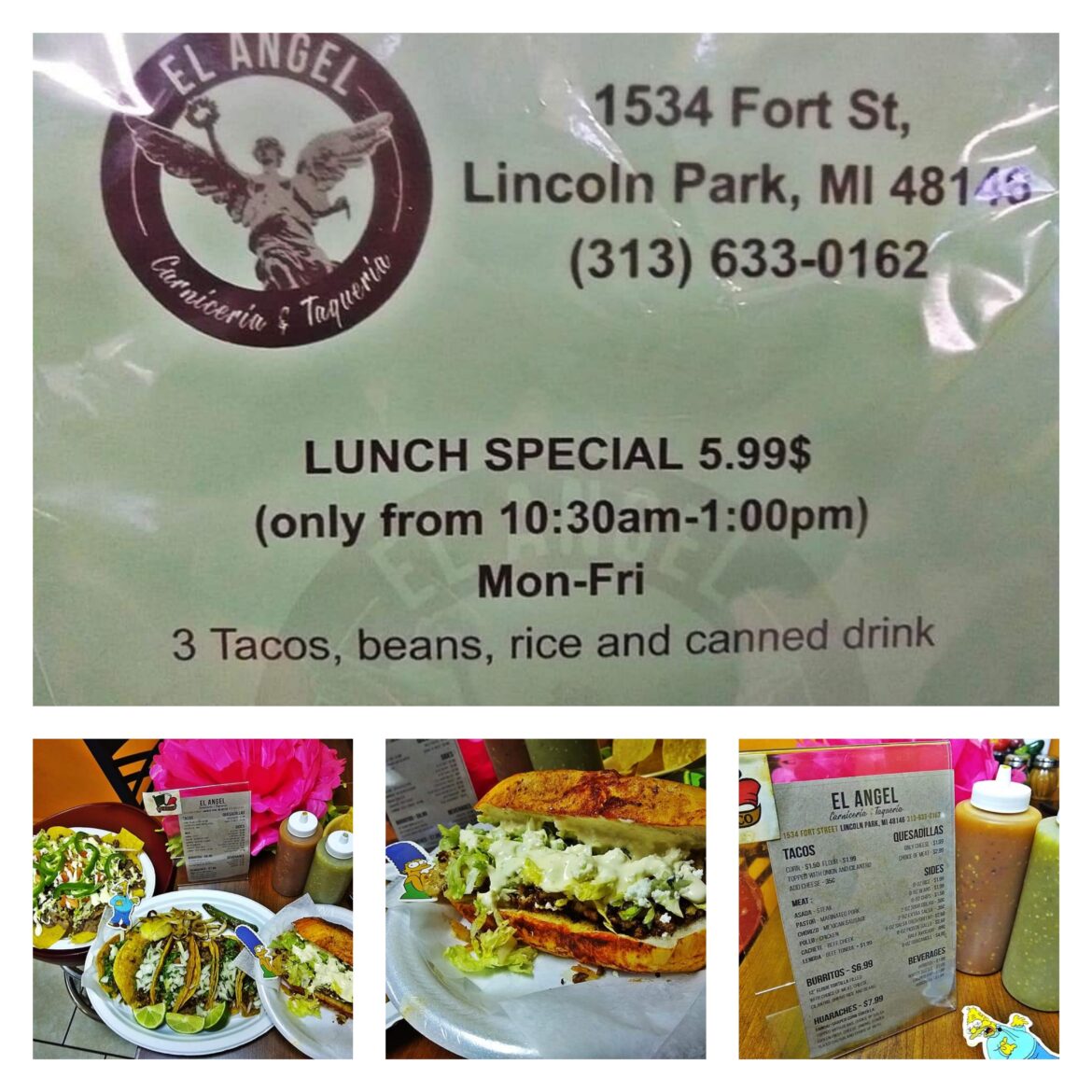 Family from Mexico City run , great food, prices and Meat Market. Just look at that lunch price M-F 3 Tacos, Beans, Rice and Drink El Angel Lincoln Park