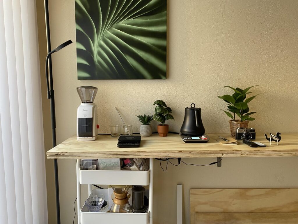 Built a floating shelf specifically for a new brew bar. I’ll figure out what to do with the left over space lol