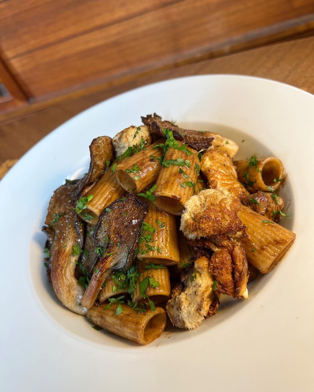 Rigatoni with Black Garlic, Lion’s Mane, and Blue Oyster Mushrooms ...