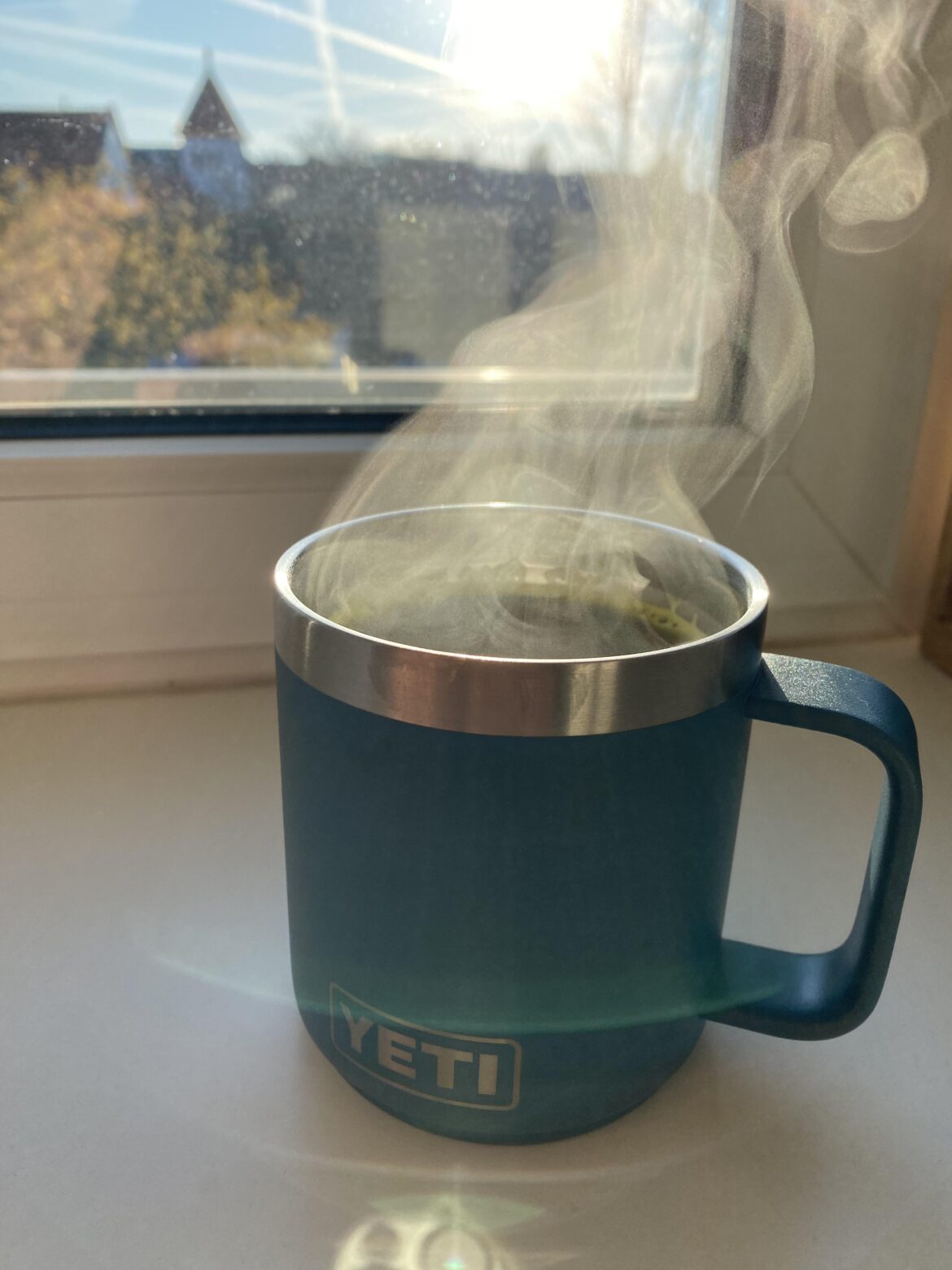 Steaming hot cup of chicken broth beats coffee and tea sometimes