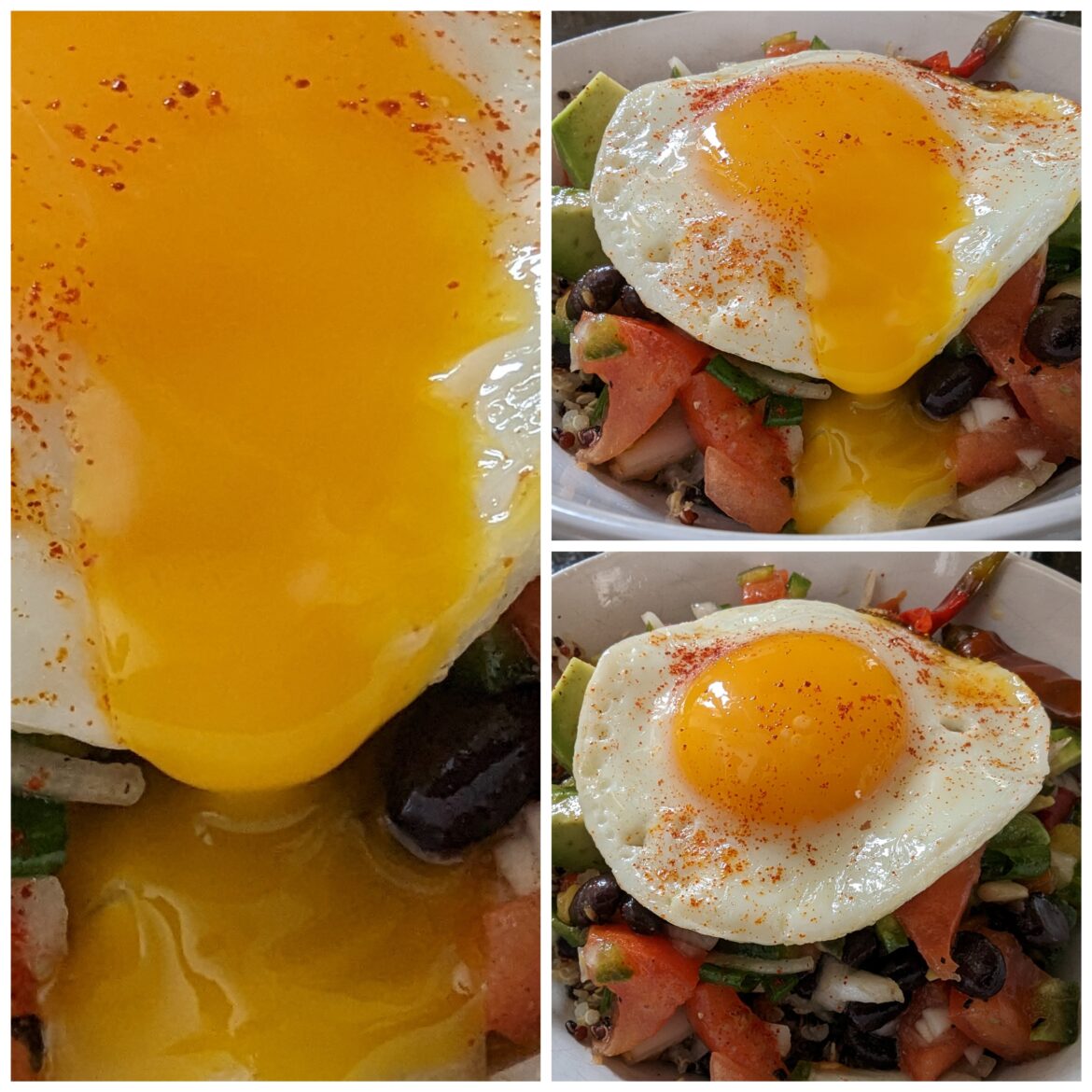 homemade lunch - fresh veggie quinoa salad w/ fried runny egg 😋