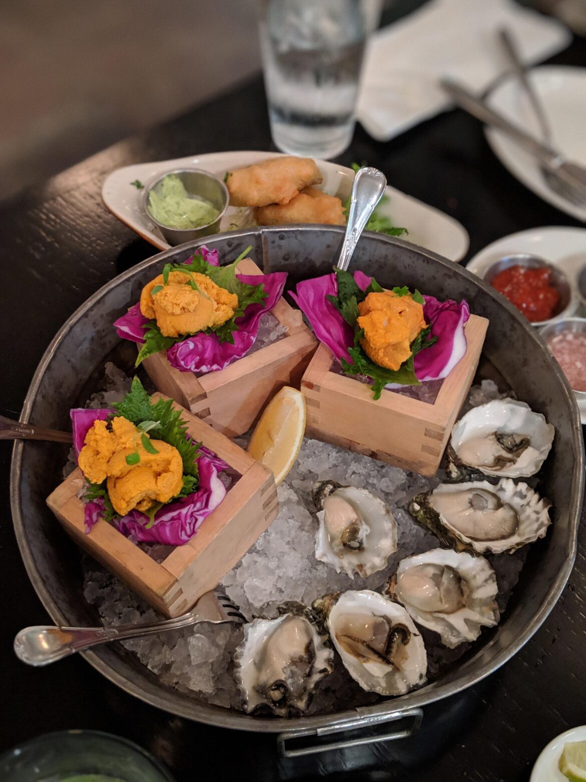Fresh uni and Kumamoto oysters at Fishwives, Pasadena