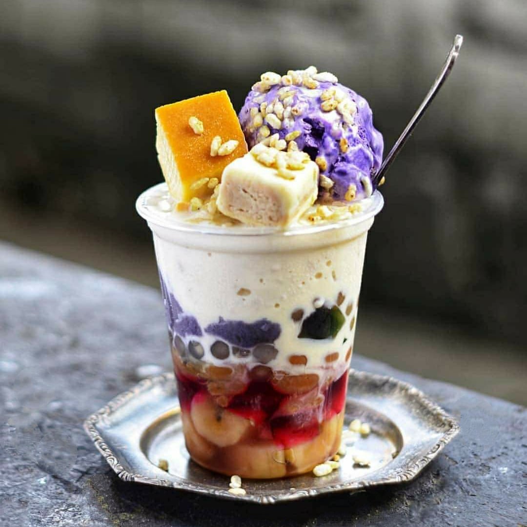 Classic Filipino halohalo. A favorite shaved ice dessert to beat the