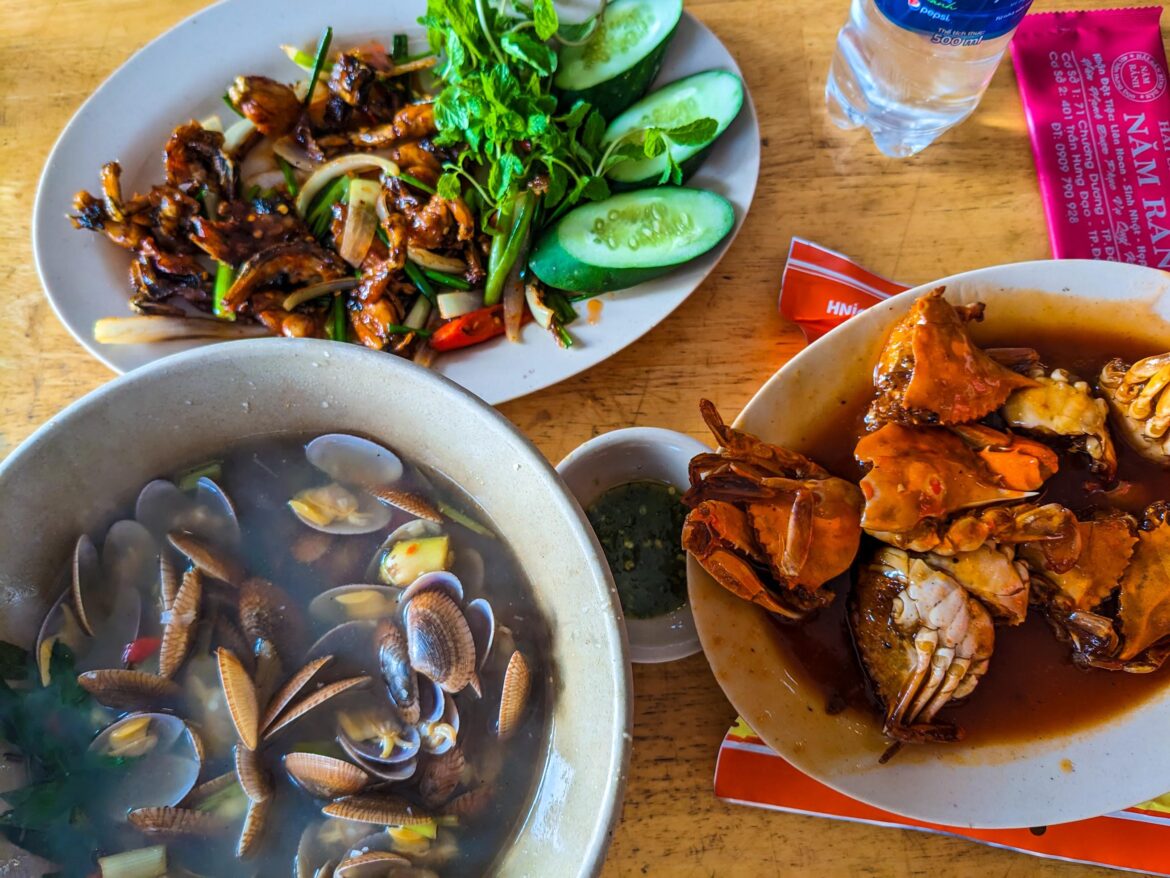 Fish sauce frog legs, lemongrass clams, and tamarind crab in Da Nang, Vietnam