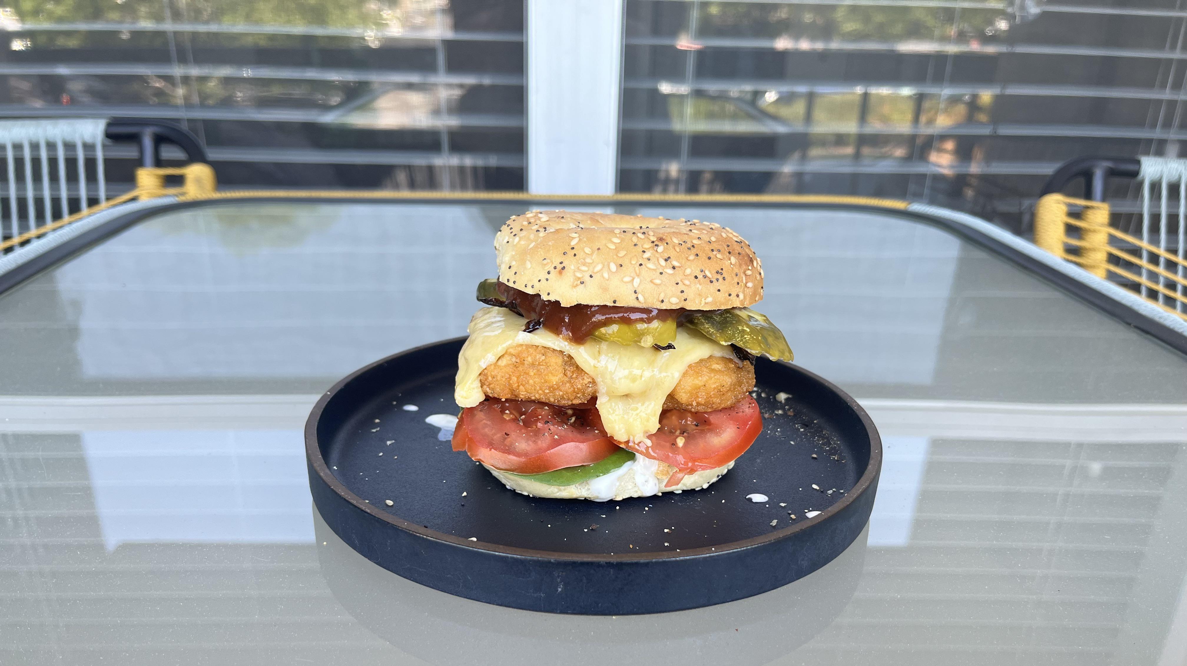 BBQ Ranch Veggie Chicken Bagel Sandwich Dining and Cooking