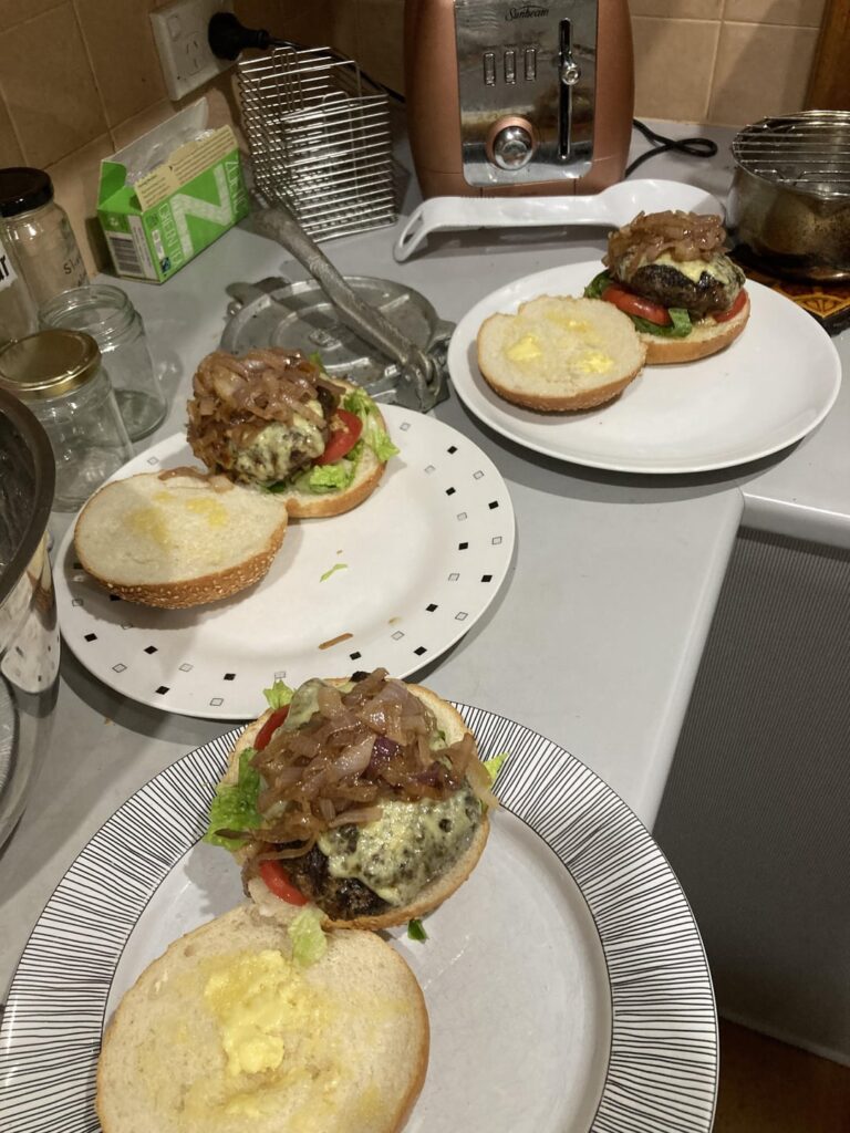 Burger with oven baked fries
