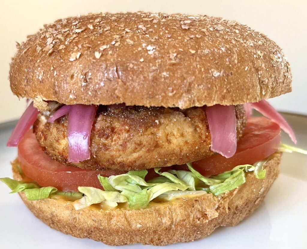 Marinated and crisped Tofu burger.