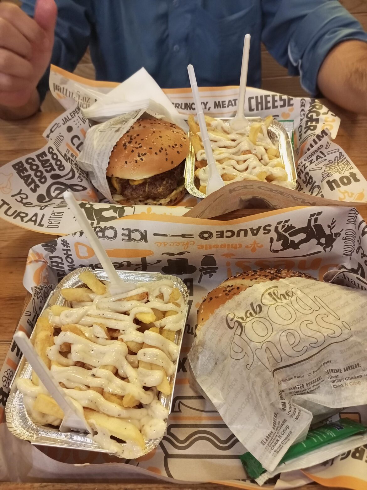 Meat Burger with Mayo Garlic Fries!