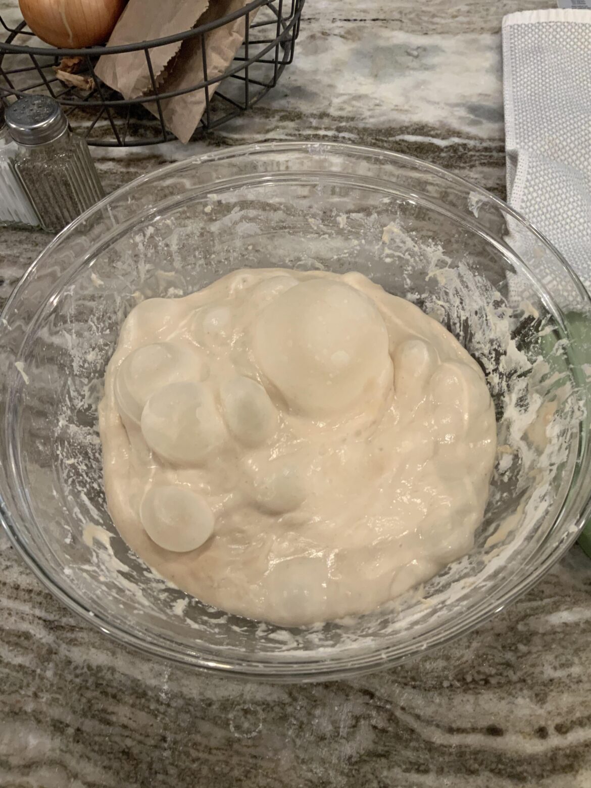 First attempt. Should my dough look like this??? This is this morning after rising overnight