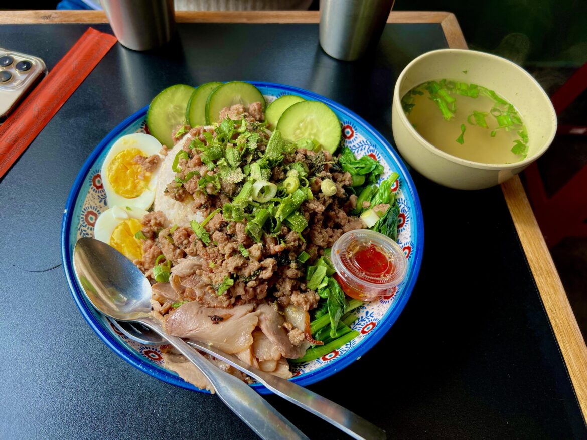 Pad Ka Phrao at Khao moo dang in Portland