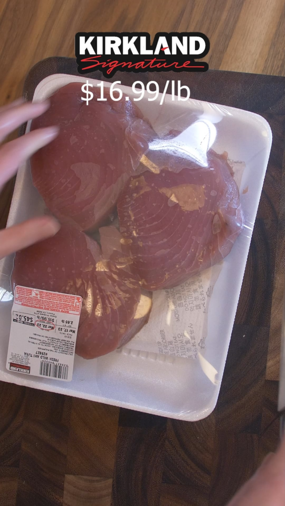 Breaking down the Costco tuna for sashimi and poke