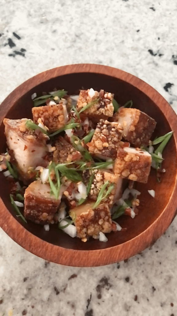 Pulutan/Ulam today: crispy pork belly with spicy "Ahos" vinegar with soy sauce.. cheers!!!!