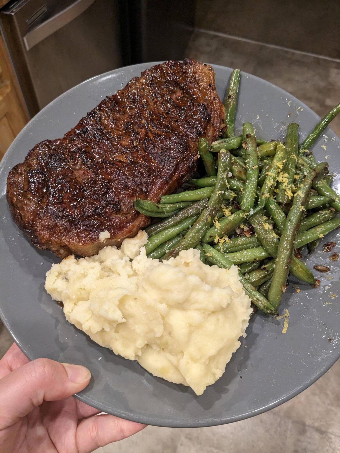 [homemade] reverse sear New York cooked to 118 in oven, rested at 125 after sear