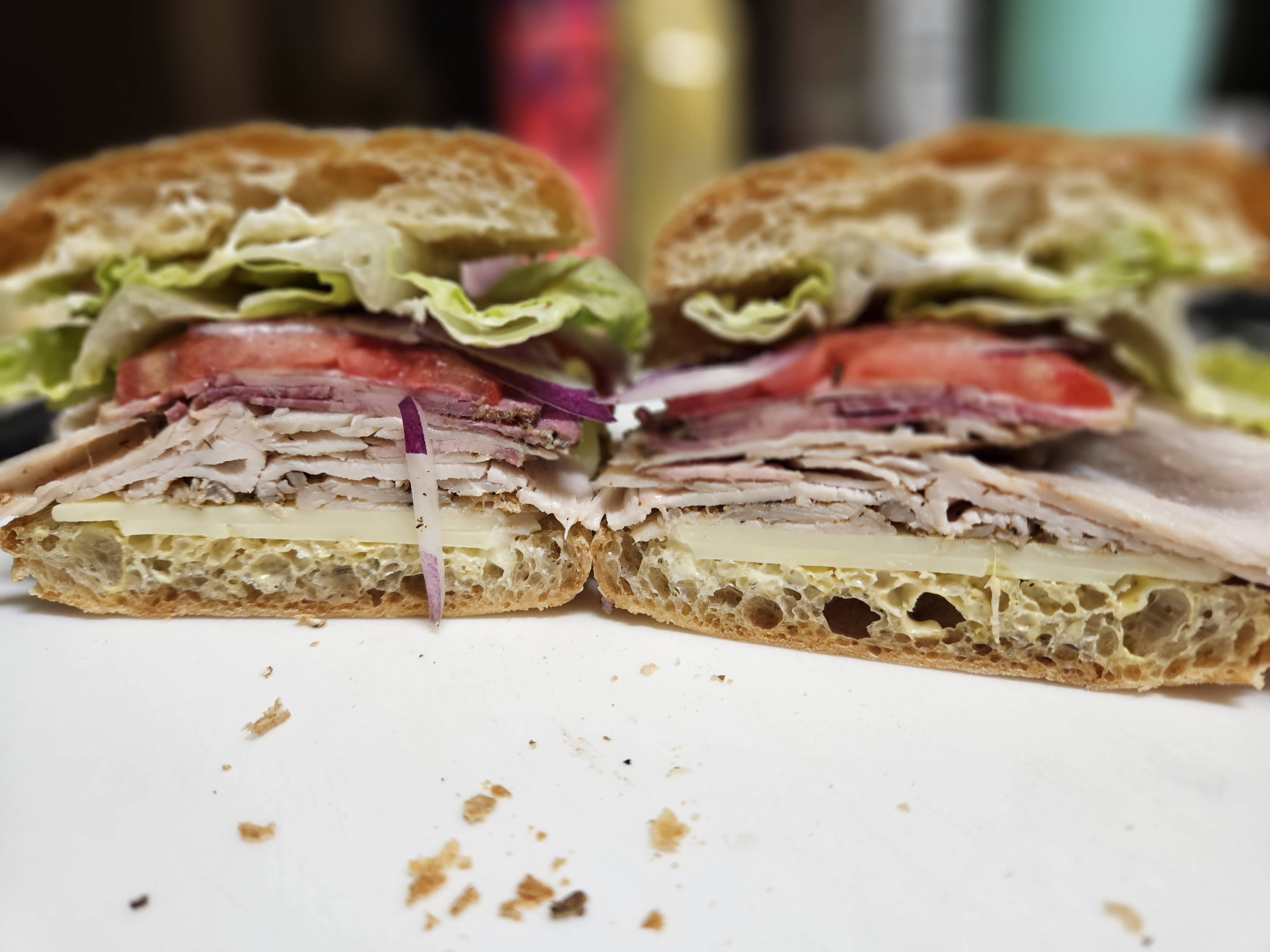 Turkey and pastrami on ciabatta. All homemade. Dining and Cooking