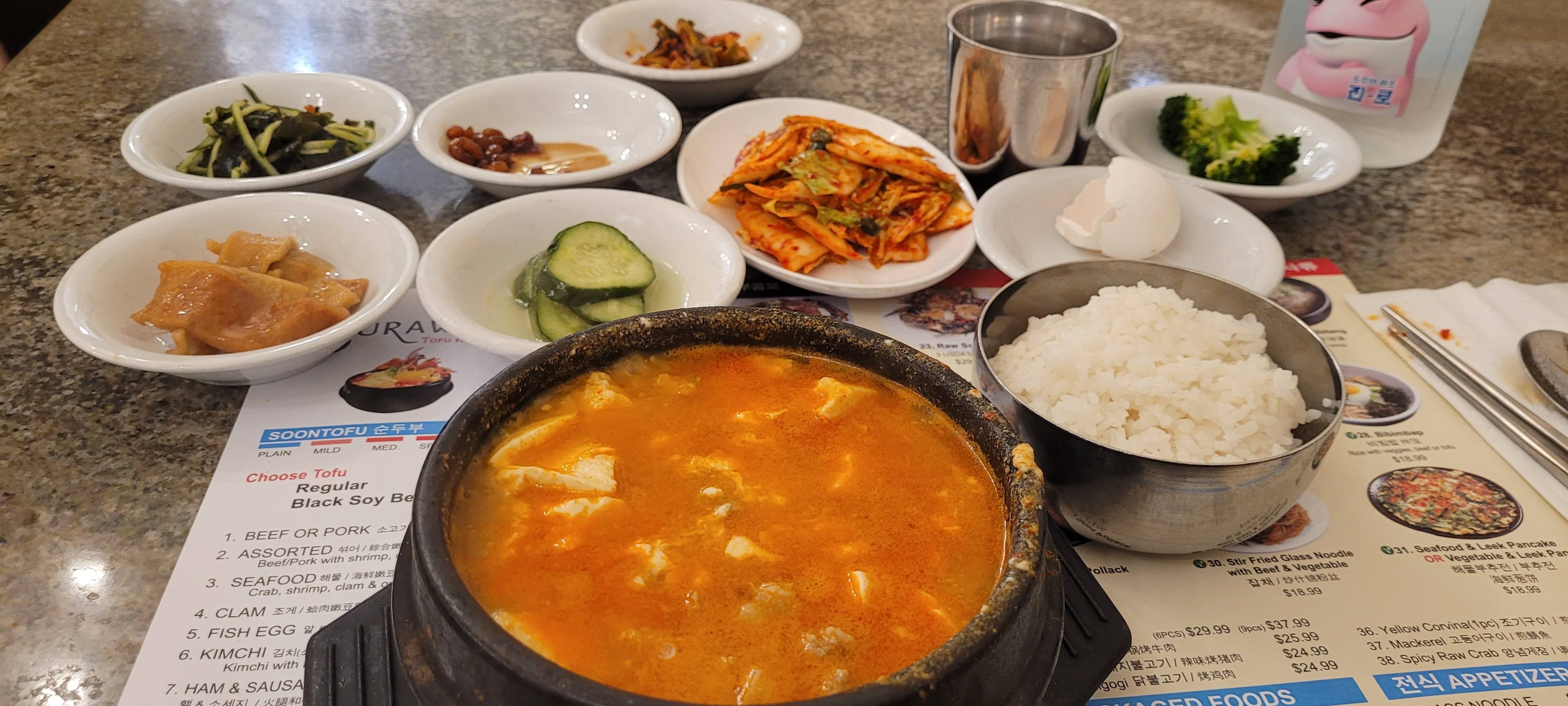 Sundubu + banchan Surawon Tofu House (15.99) Dining and Cooking