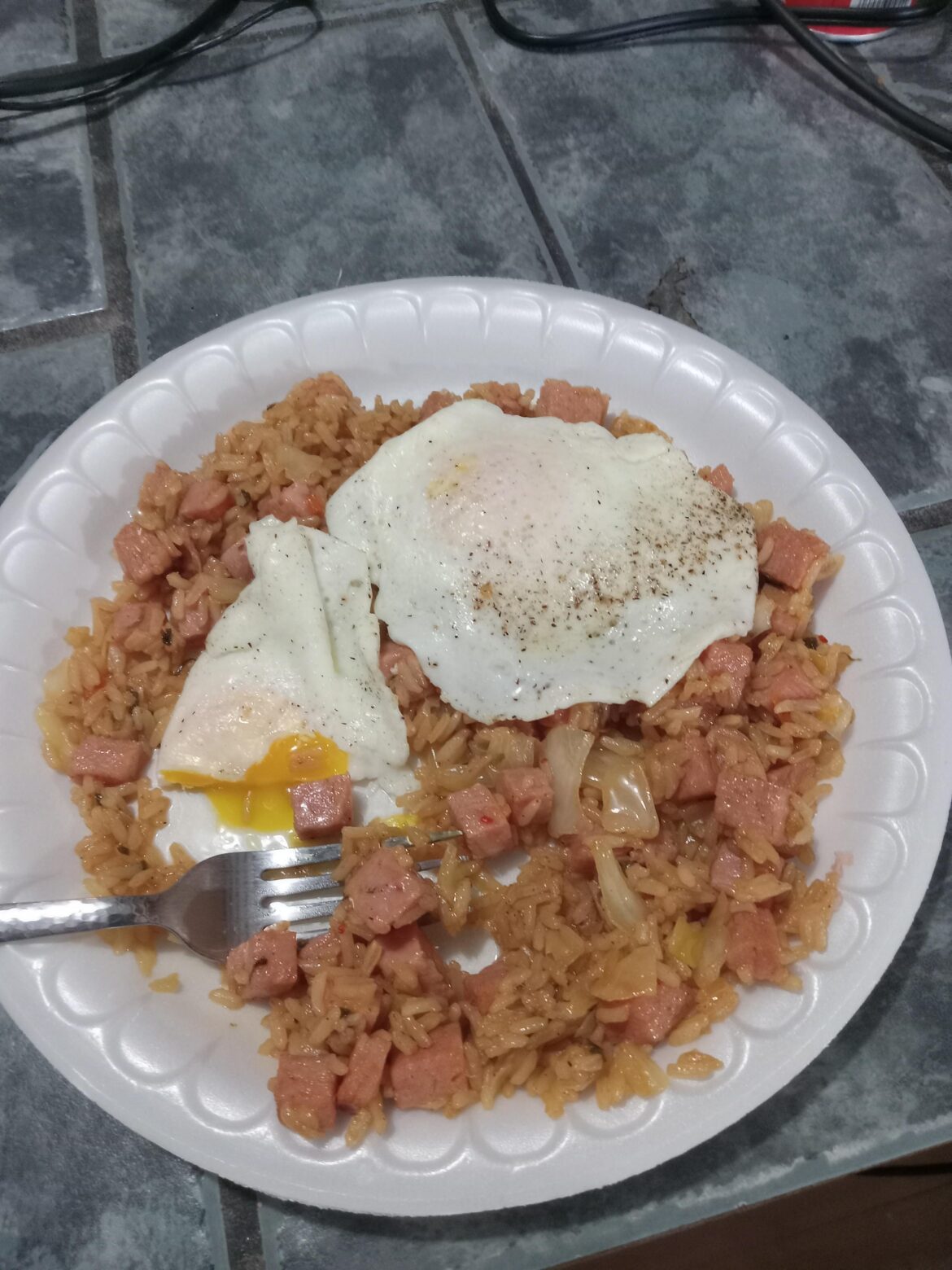 I present a first and pretty good attempt at Kimchi Fried Rice with 2 runny eggs