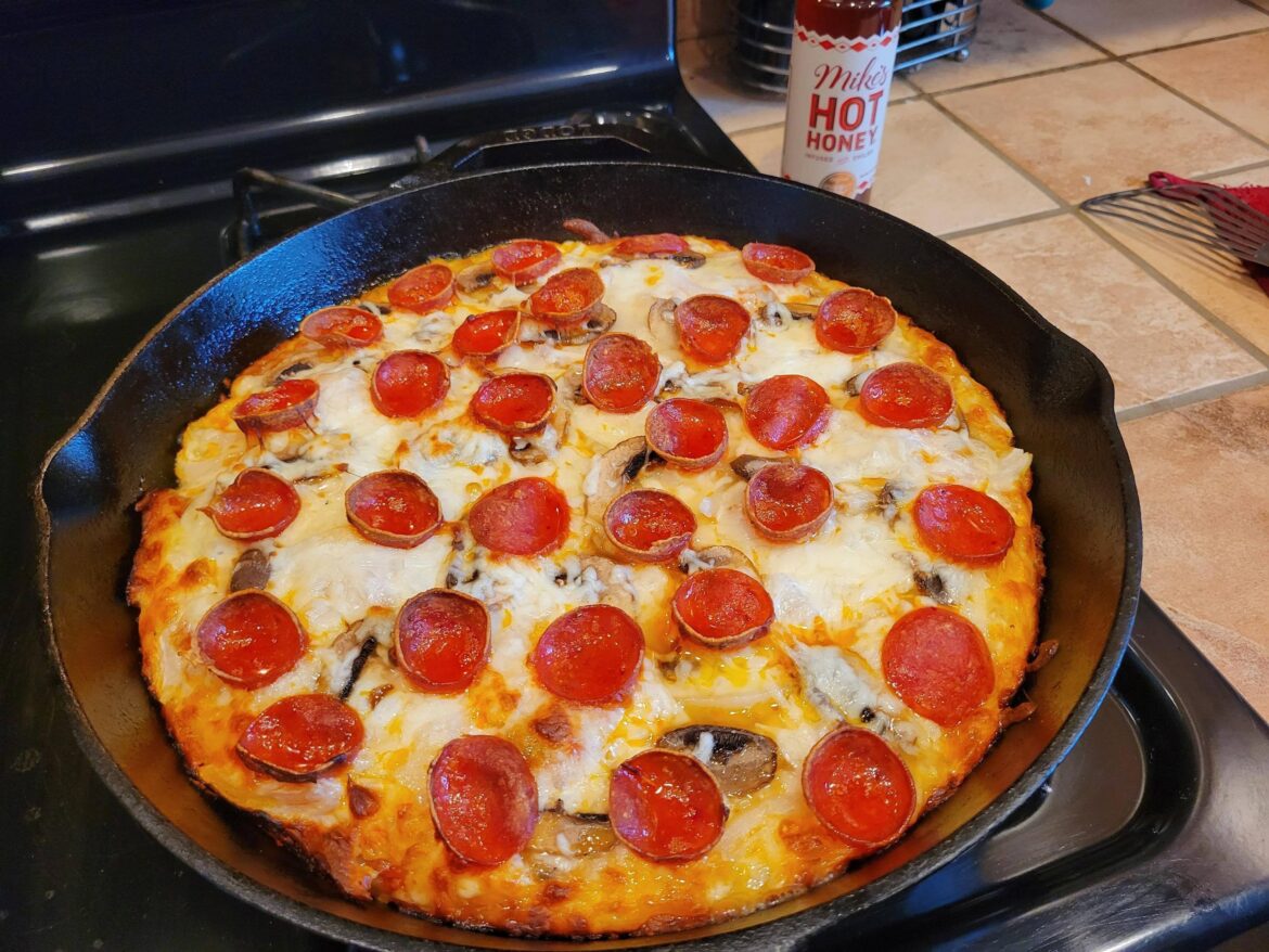 Pepperoni, mushroom and onion fool proof pizza with the NY style pizza sauce for opening day