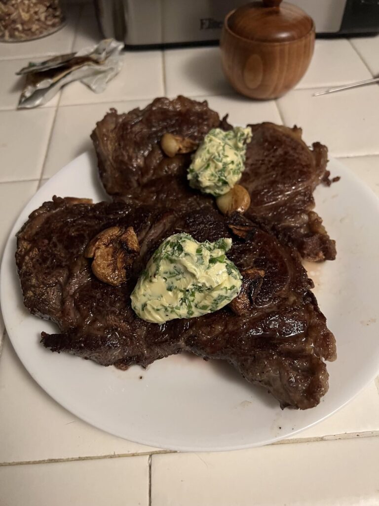 Ribeyes from Costco with a chive compound butter