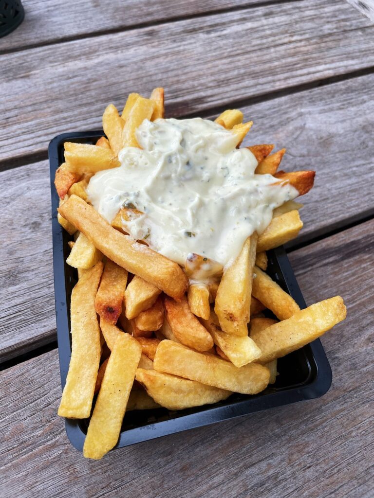 Fries with tartar sauce & fries with mayonnaise, curry ketchup and onions 📍Belgium