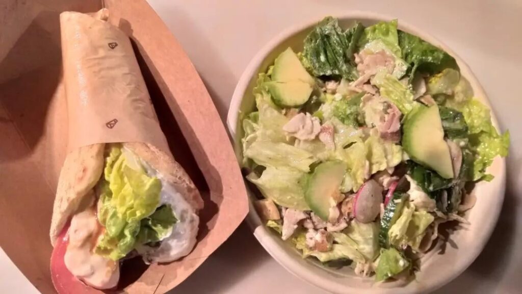 Chicken on a pita & Lettuce Salad, Squidward on a Pita & Skepastí which translates from Greek into "Covered"