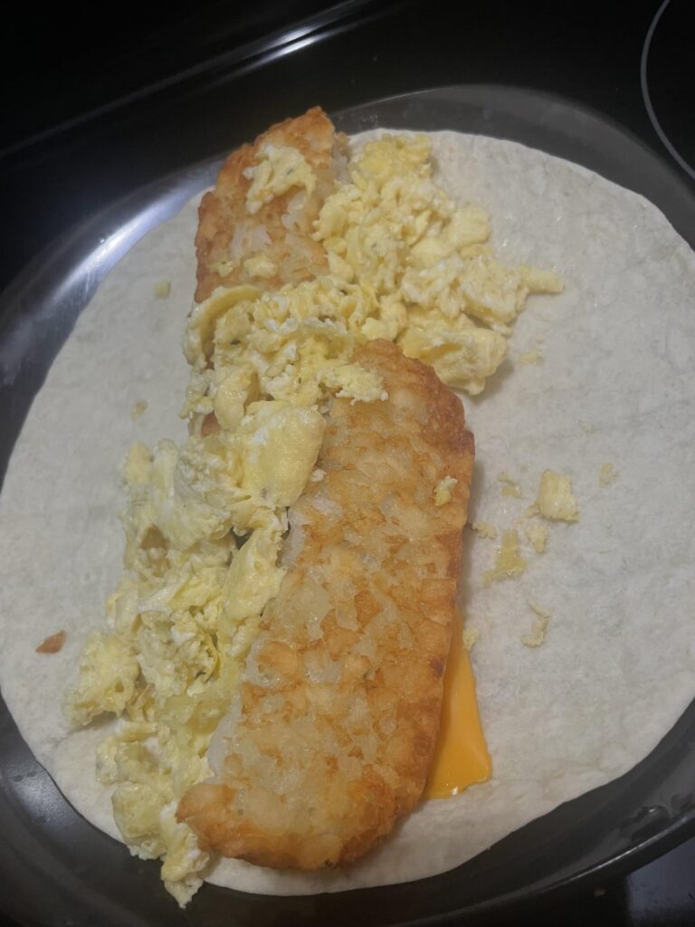 sausage and bacon bits breakfast wrap