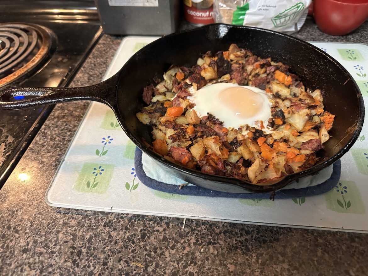 Leftover corned beef and cabbage hash