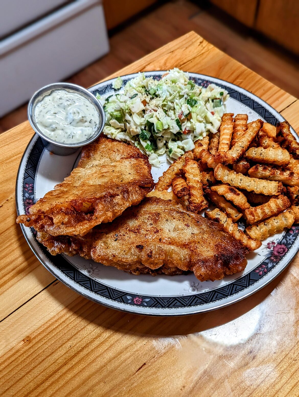[Homemade] Beer Batter Alaskan Cod and Chips W/Slaw