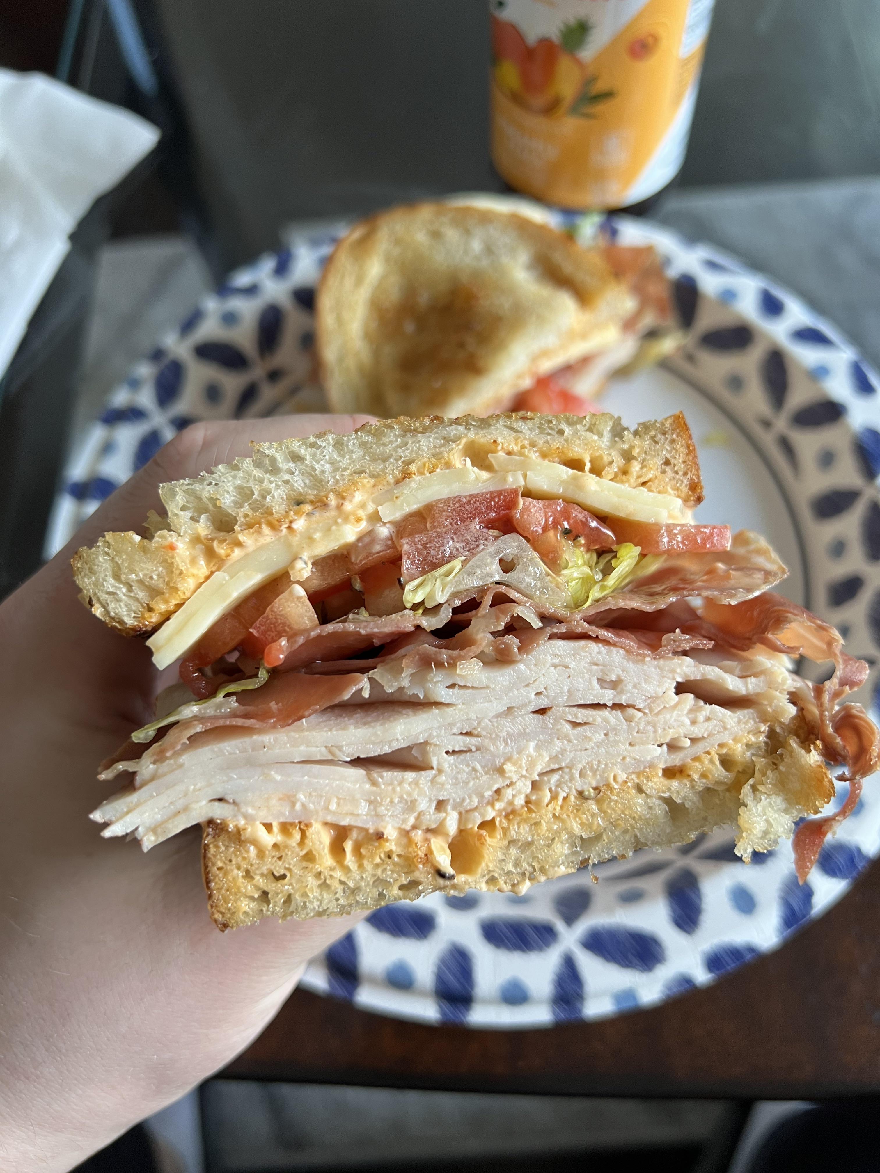 Turkey, Prosciutto, Spicy Garlic Mayo on Sourdough Dining and Cooking