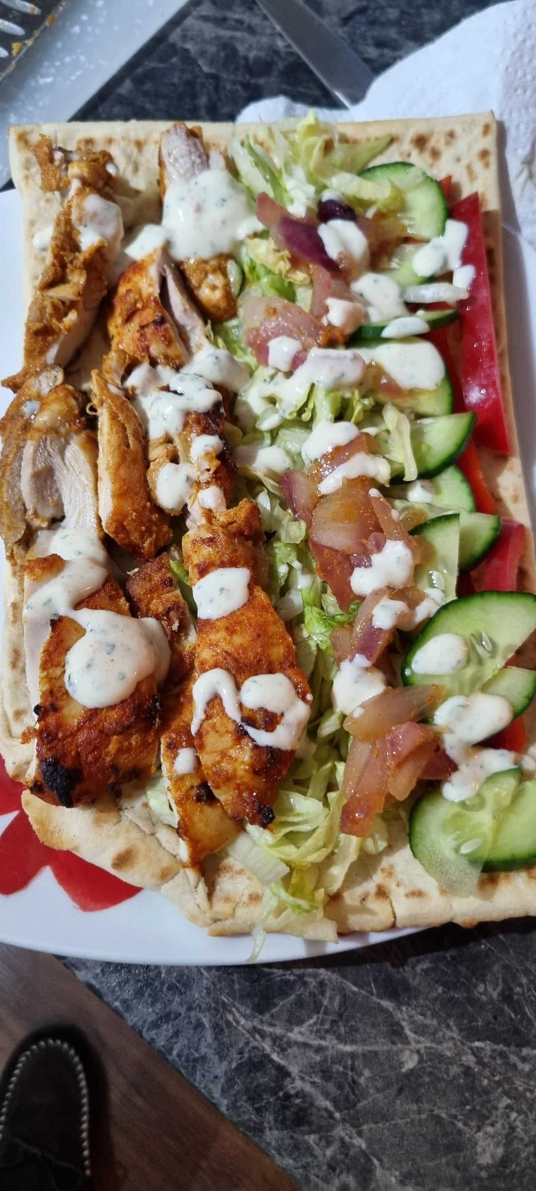 Home made tandoori (style) chicken thigh in Asda kebab bread, with